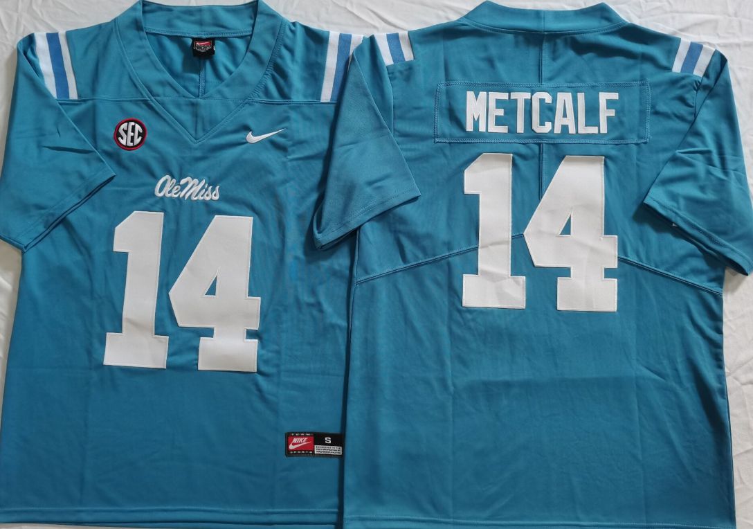 Men Ole Miss Rebels #14 Metcalf Light Blue Nike 2025 NCAA Jersey->ncaa teams->NCAA Jersey